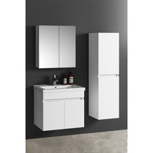 Özceden Çiğdem 55+35 cm Beyaz Mdf Seramik Lavabolu Asma Banyo Dolabı Takımı