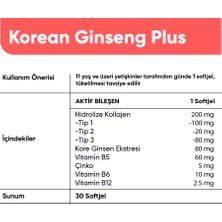 Collagen Forte Platinum Kırmızı Kore Ginseng Plus, Hidrolize Kolajen, Vitamin B5-B6-B12 & Çinko, Softgel 1000 mg