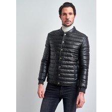 Pierre Cardin Erkek Siyah Biker Deri Mont