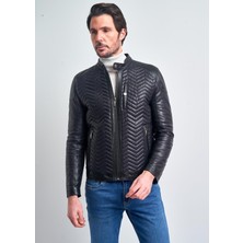 Pierre Cardin Erkek Lacivert Hakim Yaka Deri Ceket