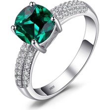 Zümrüt Taşlı Diamond Yarımtur Tektaş Kadın Gümüş Yüzük