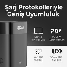 Bix PB65W 20000MAH USB ve 2*type-C Pd 65W Üç Çıkışlı Dijital Ekranlı Powerbank Siyah