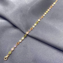 Jewel By Aila Yuvarlak Renkli Taşlı Rose Gold Kaplama Kadın Gümüş Bileklik