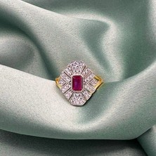 Jewel By Aila Regina Bordo Baget Taşlı Serçe Parmağı Ayarlanabilir Kadın Gümüş Yüzük