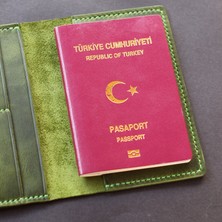 Çakıl Tasarım Hakiki Deri Isme Özel Pasaport Kılıfı - Yeşil