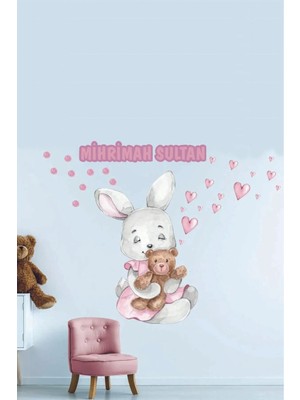 Kt Grup Pembe Kalpli Tavşancık Isimli Çocuk ve Bebek Odası Kişiselleştirilebilir Sticker Seti