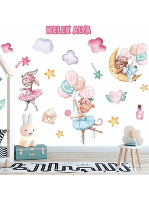 Kt Grup Sevimli Figürler Kız Çocuğu Için Özel Isimli Kişiselleştirilebilir Sticker Seti