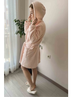 Sharin Kadın Soft Pudra Pembe Cepli Peluş Welsoft Kışlık Sabahlık 18P-6030