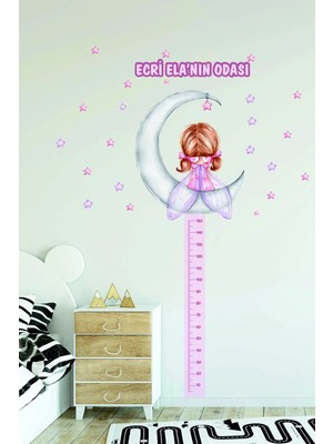 Kt Grup Ayda Oturan Peri Kızı Boy Ölçer Isimli Çocuk ve Bebek Odası Kişiselleştirilebilir Sticker Seti