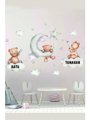 Kt Grup Ayıcıkların Yıldızlarla Oyunu Isimli Çocuk ve Bebek Odası Kişiselleştirilebilir Sticker Seti