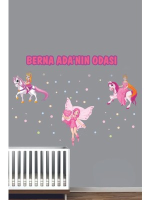 Kt Grup Prensesler ve Candy Puantiyeler Isimli Çocuk ve Bebek Odası Kişiselleştirilebilir Sticker Seti