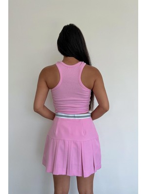 Inci Aksesuarlı Halter Yaka Crop Bluz Pembe