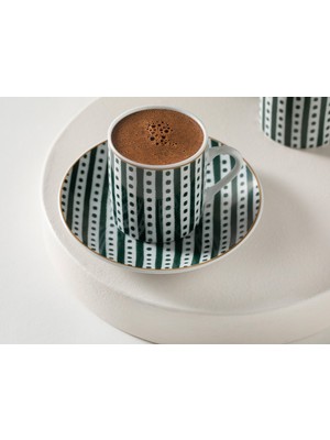 English Home Morris Porselen 4 Parça 2 Kişilik Kahve Fincan Takımı 80 ml Yeşil Desenli