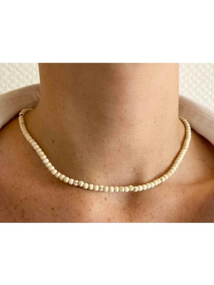 NehirTaş Sertifikalı   Beyaz Akik Taşı Doğaltaş Kolye 6 mm