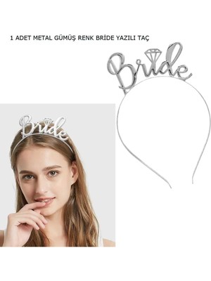 Hayal Metal Gümüş Renk Tek Taş Bride Yazılı Bekarlığa Veda Taç