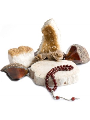 Maranki Turuncu Akik Tesbih 10 ml Gümüş Uçlu