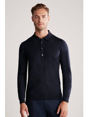 Hemington Extrafine Merino Polo Yaka Lacivert Triko