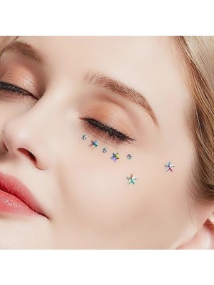 Heppii Renkli Yıldız Yüz ve Vücut Taşı Yapışkanlı Yıldızlı Makyaj Taşı Makeup Stickers Renkli Tırnak Taşı