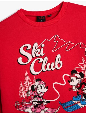 Koton Minnie Mouse ve Mickey Mouse Sweatshirt Lisanslı Uzun Kollu Bisiklet Yaka Şardonlu