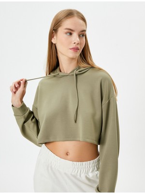 Koton Spor Crop Kapşonlu Oversize Sweatshirt Modal Kumaş Uzun Kollu
