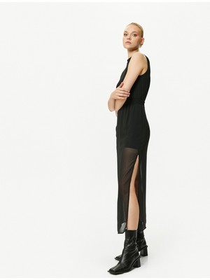 Koton Midi Tül Etek Yırtmaçlı Beli Lastikli