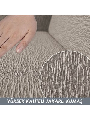 Faiend Jakarlı 3kişilik Lastikli Koltuk Kılıfı Çekyat Koltuk Örtüsü Streç Esnek kanepe kılıfı Düz desen Kahve