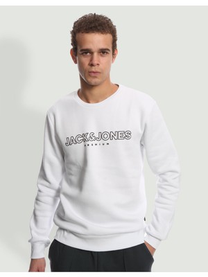 Jack & Jones Jprblajason Branding Sweat Crew Neck Erkek Beyaz Sweatshirt 12245593-White