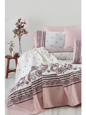 Cotton Life Paisley Pembe Çift Kişilik %70 Pamuk %30 Pes Kutulu Nevresim Takımı