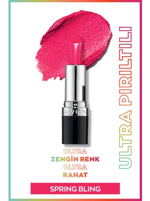 Avon Ultra Shimmer Lipstick Spring Bling Renkli Parlak Ruj E Vitamini ile Nemi Koruyan Formül