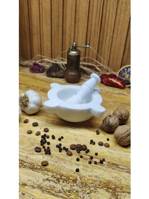 Mermer Kulaklı Havan Seti Doğaltaş 10CM Beyaz