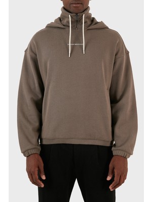 Emporio Armani Pamuk Kapüşonlu Yarım Fermuarlı Erkek Sweat 6R1ME6 1jwpz 0440