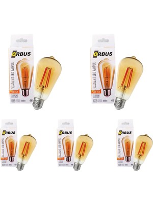 Orbus 4W ST64 Amber Sarı Işık Rustik LED Ampul 5 Adet