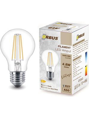 Orbus F60 4.8W Clear Ampul Beyaz Işik E27 600LM