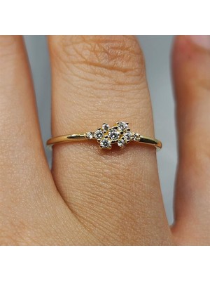 Fasek Gold Minimal Altın Yüzük - 14 Ayar Altın Zirkon Taşlı Minimal Yüzük - Hediyelik Altın Yüzük