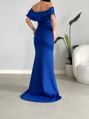 Twomeey Kadın Yaka Detay Dalgıç Kumaş Abiye Elbise (Renkli)