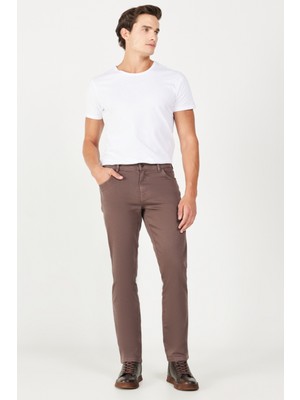 Wrangler Texas Slim Fit Dar Kesim Normal Bel Kahverengi Esnek Pantolon