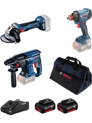 Bosch Gbh 180-LI Kırıcı Delici + Gws 180-LI Taşlama + Gdx 180 Lı Somun Sıkma +Bosch Gal 1880 Cv Şarj Cihazı 2X5.0 Ah Akü Seti