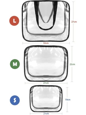 Woys Bags Kadın 3 Adet Şeffaf Seyahat Makyaj Çantası Şeffaf Makyaj Çantası