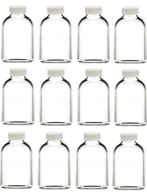 JUNİBELİW 12 Adet 25ML Çok Amaçlı Şeffaf Mini Cam Şişe Oda Kokusu Esans Kolanya Şişesi Kapaklı Şişe 12X25ML