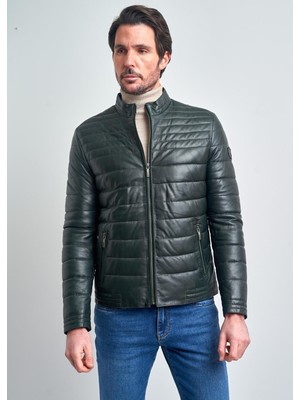 Pierre Cardin Erkek Yeşil Biker Hakiki Deri Mont
