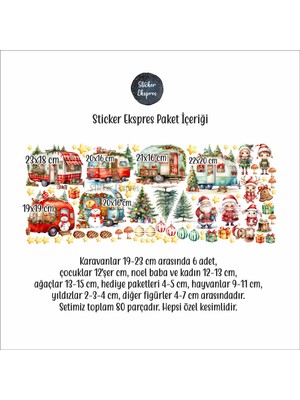 Sticker Ekspres Yılbaşı Karavanları ve Sevimli Karakterler Yeni Yıl Cam Kapı Duvar Sticker Seti