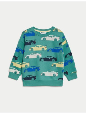 Marks & Spencer Araba Desenli Yuvarlak Yaka Sweatshirt