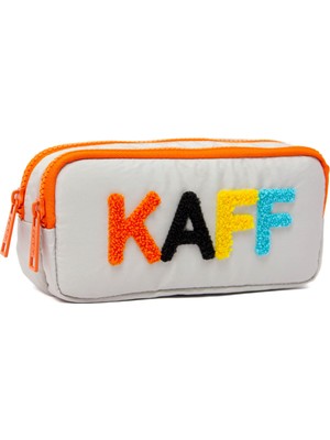Kaff 01108 Taş Rengi Turuncu Fermuarlı Su Geçirmez Bondit Kumaş Peluş Baskılı Çift Gözlü Kalemlik