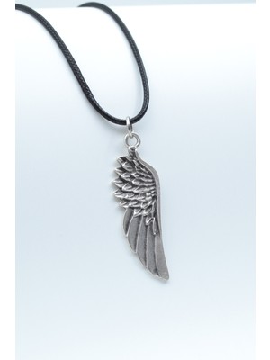 Kanat  Gümüş Kaplama Unisex Deri İp Kolye kod 325