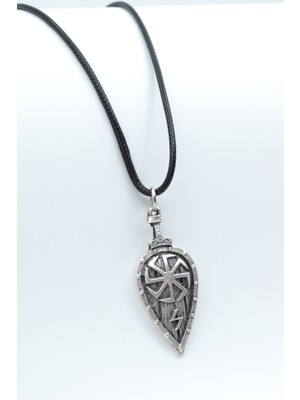 Viking Kolovrat Kalkan   Gümüş Kaplama Unisex Deri İp Kolye kod 396