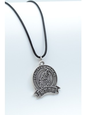 Tengri Biz Menen Göktürkçe  Gümüş Kaplama Unisex Deri İp Kolye kod 430