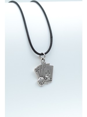 Maça As Poker İskambil - Zar  Gümüş Kaplama Unisex Deri İp Kolye kod 493