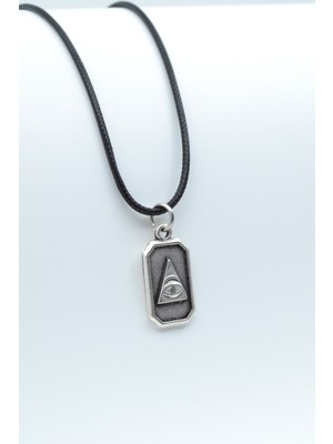 Minimal Göz  Gümüş Kaplama Unisex Deri İp Kolye kod 437