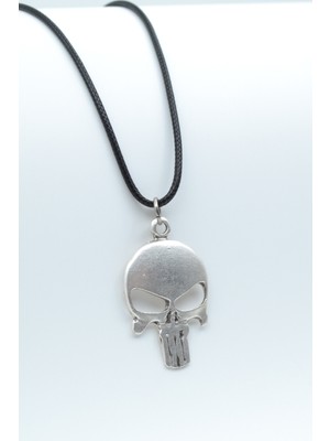 Punisher Cezalandırıcı  Gümüş Kaplama Unisex Deri İp Kolye kod 440