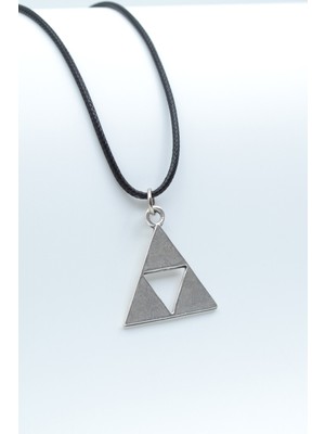 The Legend Of Zelda - Üçgen  Gümüş Kaplama Unisex Deri İp Kolye kod 375